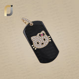 Black Enamel Diamond Kitty Tag Pendant