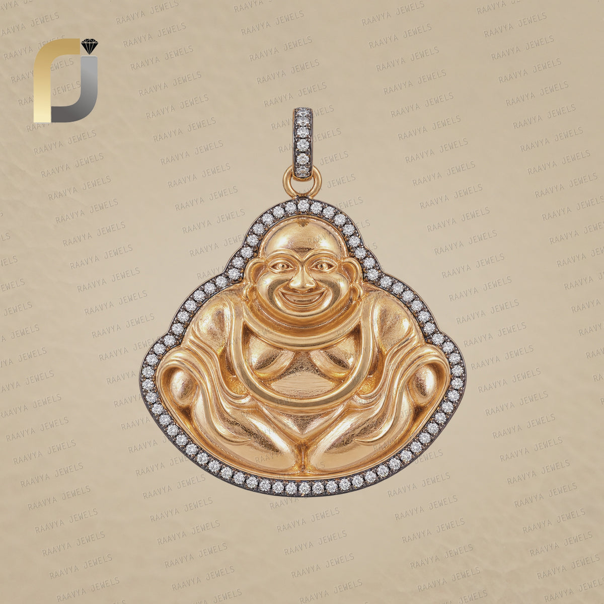 Yellow Vermeil Laughing Buddha Diamond Silver Pendant Jewelry