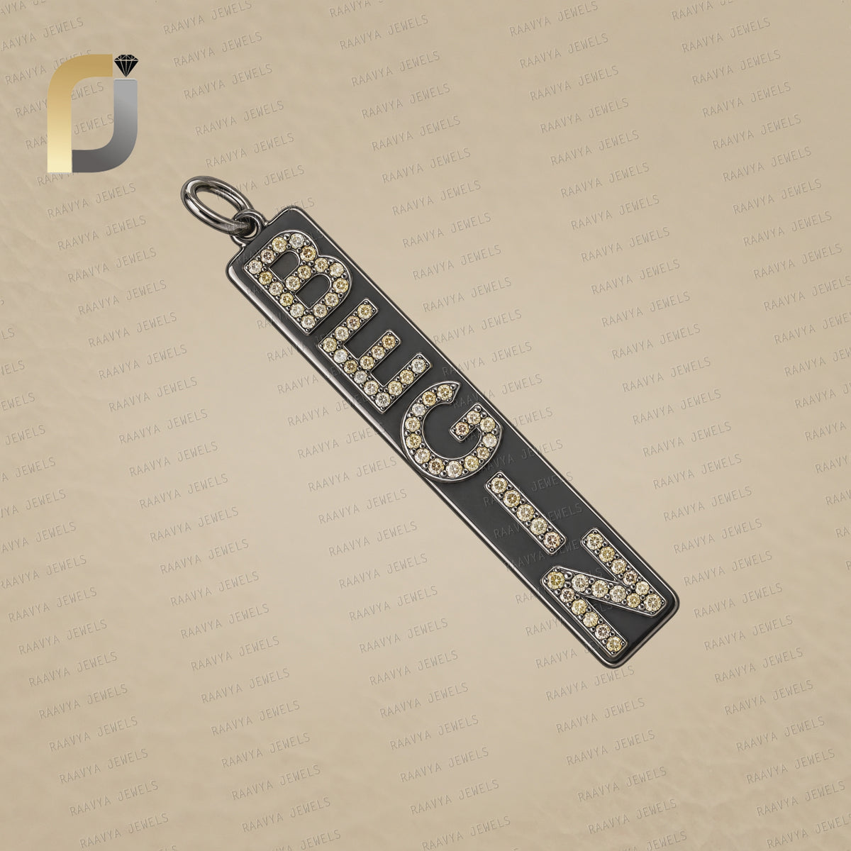 925 Silver Brown diamond Initials Long Pendant