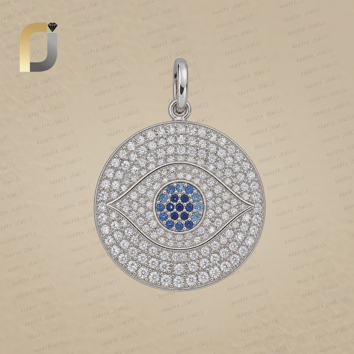 Evil Eye Charm Natural Diamond Blue Sapphire 925 Silver Pendant