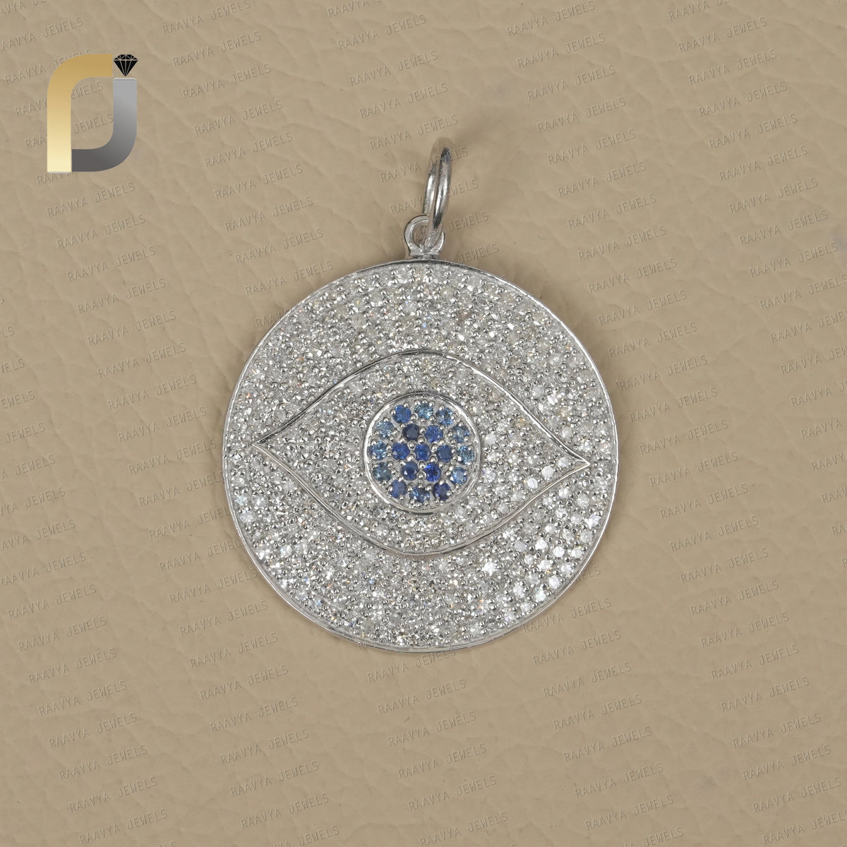 Evil Eye Charm Natural Diamond Blue Sapphire 925 Silver Pendant
