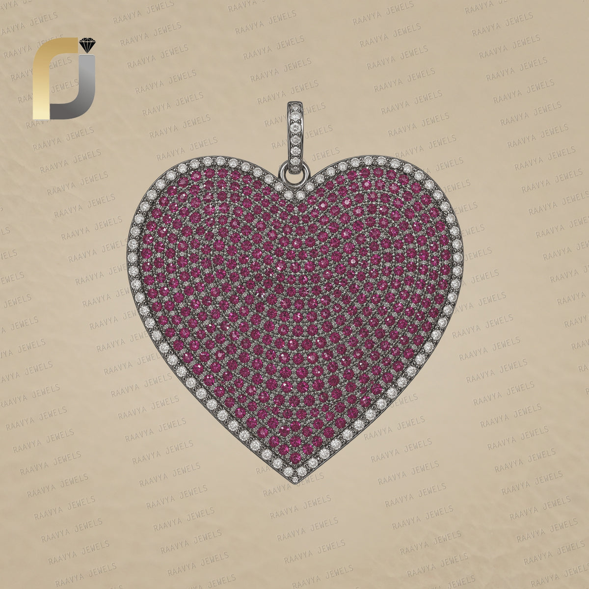 Ruby Gemstone Diamond Heart 925 Silver Pendant
