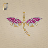 Solid 14k Yellow Gold Dragonfly Charm Natural Ruby 925 Silver Pendant