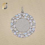 Pave Diamond Solid 925 Silver Round Charm Moon Gemstone Pendant