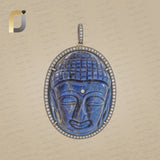 Labradorite Carved Diamond Buddha Silver Pendant Jewelry