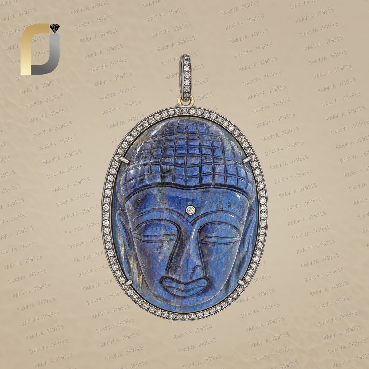 Labradorite Carved Diamond Buddha Silver Pendant Jewelry