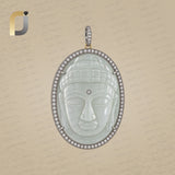 Pave Diamond Silver Moonstone Gemstone Carving Buddha Pendant
