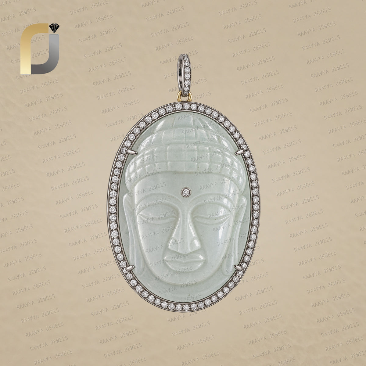Pave Diamond Silver Moonstone Gemstone Carving Buddha Pendant