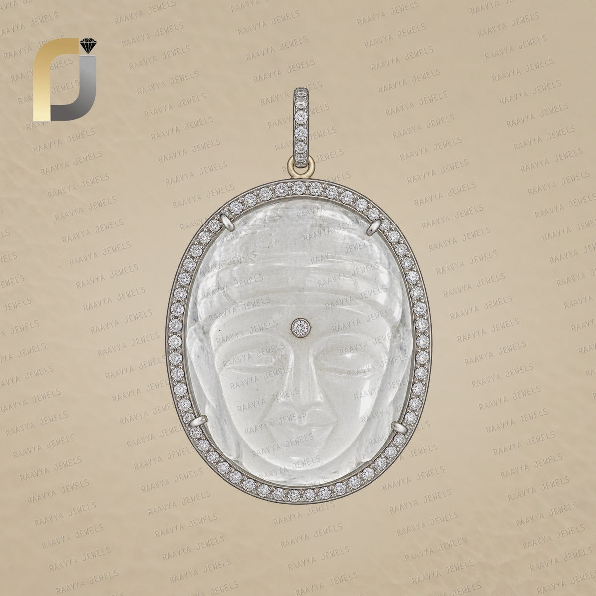 925 Silver Diamond and Moonstone Buddha Pendant Jewelry
