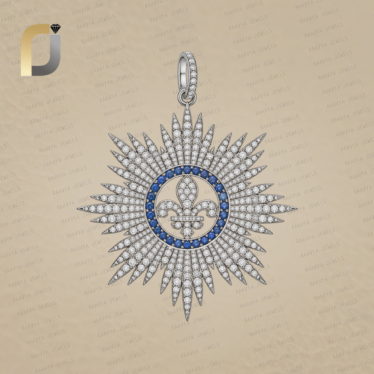 Pave Diamond Silver Starburst Penant & Charm