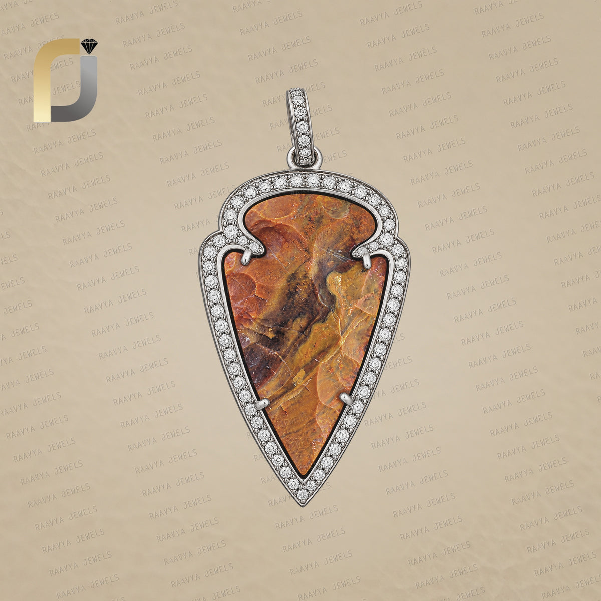 Pave Diamond 925 Silver Arrowhead Stone Pendant Jewelry