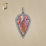 Pave Diamond Stone Arrowhead 925 Silver Pendant