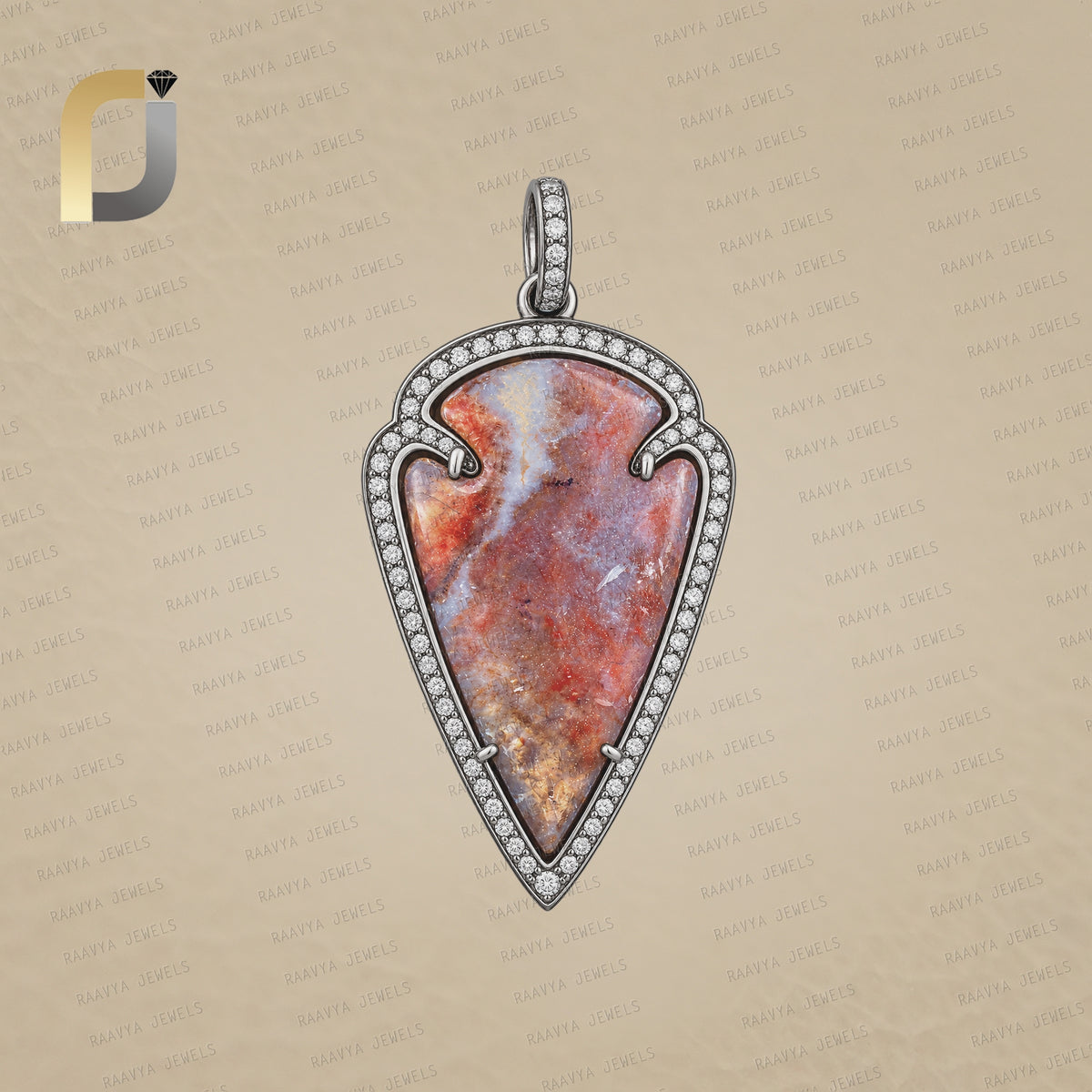 Pave Diamond Stone Arrowhead 925 Silver Pendant