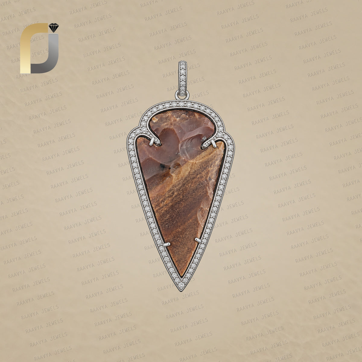 Tiger's Eye Gemstone 925 Silver Diamond Charm Pendant