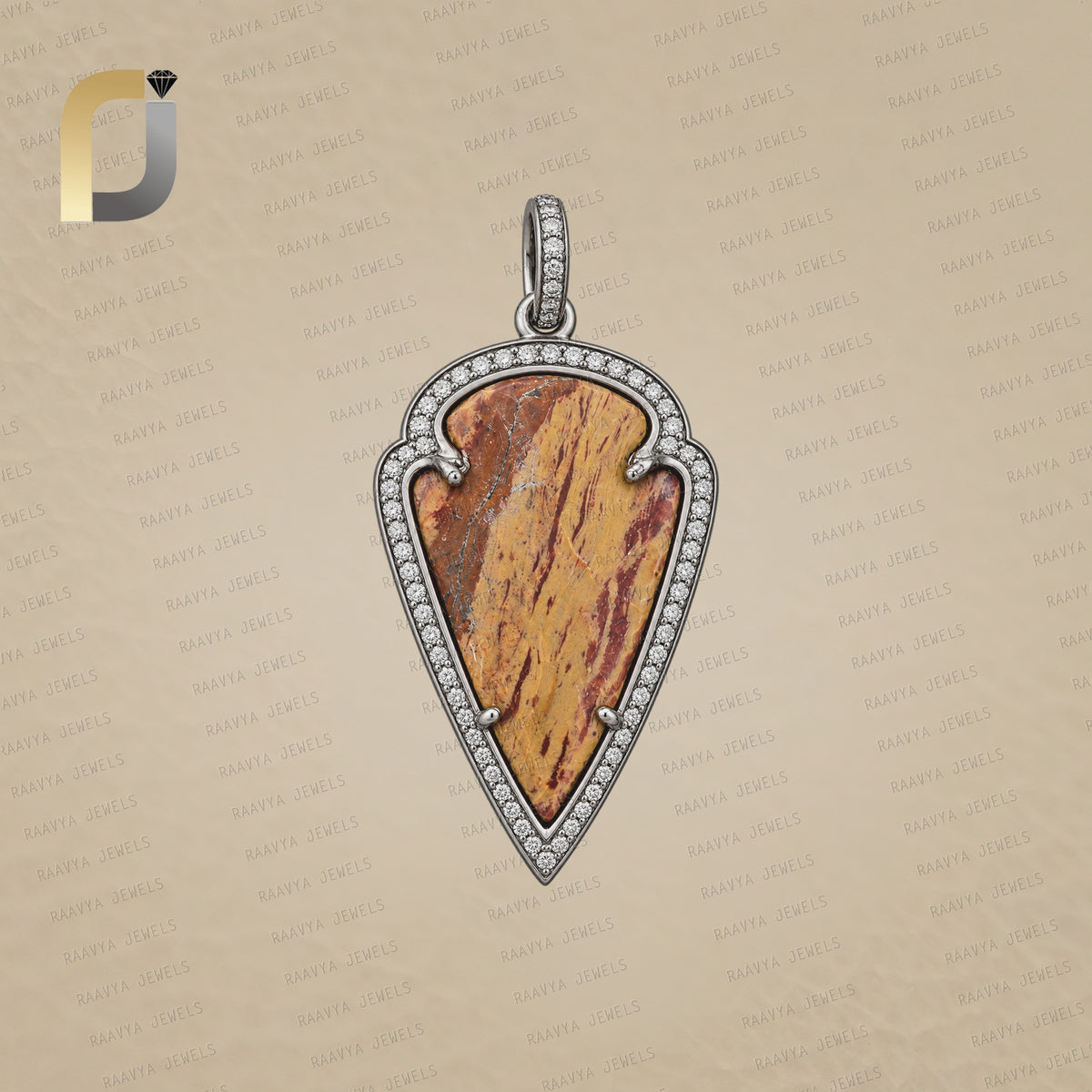 Stone Arrowhead 925 Silver Pave Diamond Pendant