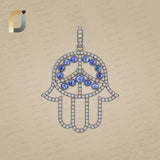 Blue Sapphire Diamond Hamsa Charm 925 Silver Pendant