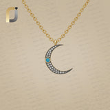 Diamond Crescent Moon Pendant 925 Silver Turquoise Charm Necklace
