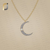 Pave Diamond Crescent Moon Crystal Pendant Charm Necklace