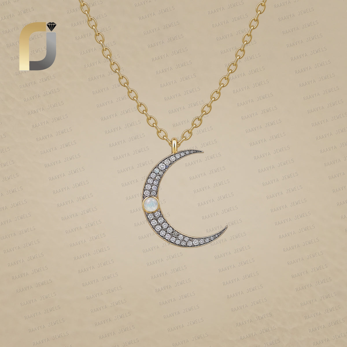 Pave Diamond Crescent Moon Crystal Pendant Charm Necklace
