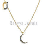Blue Sapphire 925 Silver Diamond Moon Charm Pendant