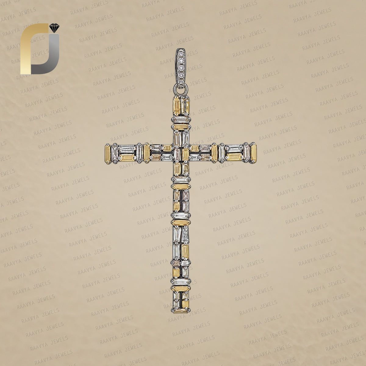 Baguette Diamond Religious Cross Pendant 925 Silver Jewelry