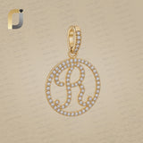 White Diamond 14K Soli Gold Pendant, Pave Diamond Initials Pendant