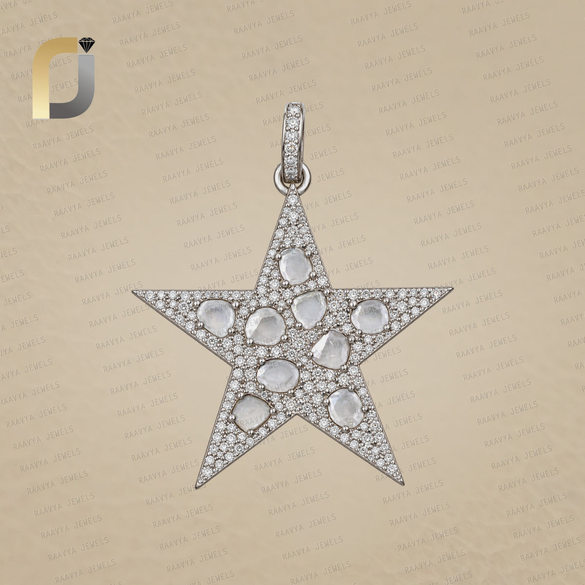 Pave Diamond Solid 925 Silver Star Pendant Slice Diamond Charm Jewelry