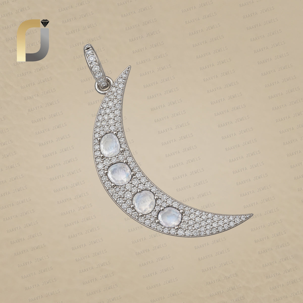 Solid 925 Silver Moon Charm Pendant Pave Diamond Jewelry