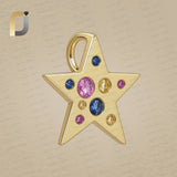 Gold Multi Sapphire Star Charms, Gol Gemstone Pendant & Charm