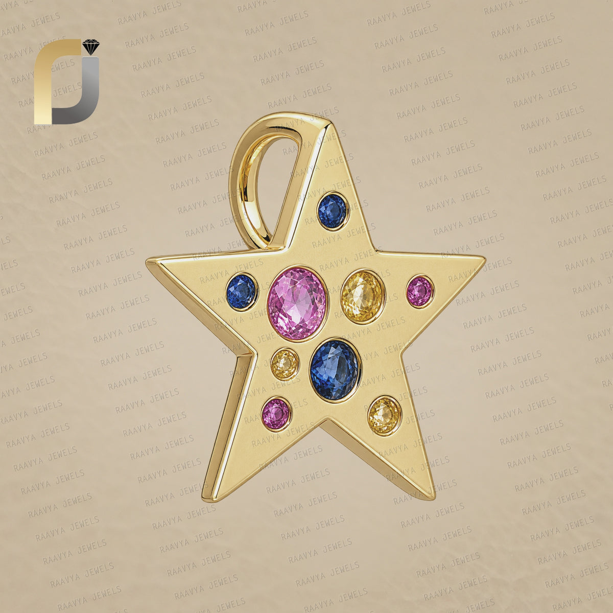 Gold Multi Sapphire Star Charms, Gol Gemstone Pendant & Charm