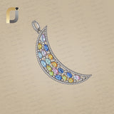 Natural Multi Sapphire Moon Pendant 925 Silver Moon Charm Jewelry