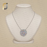 Baguette Diamond 925 Silver Multi Sapphire Necklace