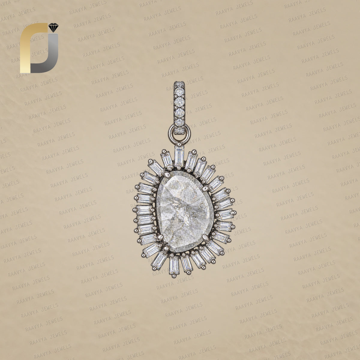 Slice Polki Baguette Diamond Charm 925 Silver Designer Pendant