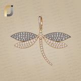 14K Yellow Gold White & Brown Diamond DragonFly Pendant Jewelry