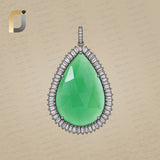 Baguette Diamond & Chrysoprase Gemstone Silver Pendant