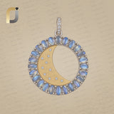 Labradorite Gemstone Crescent Moon 925 Silver Diamond Pendant Jewelry