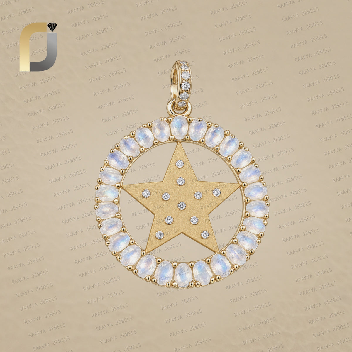 Star Charm Diamond Rainbow Moonstone 925 Silver Pendant Jewelry