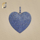 Blue Sapphire Gemstone Oxidized 925 Silver Heart Pendant Jewelry