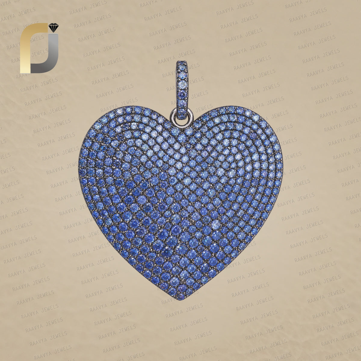 Blue Sapphire Gemstone Oxidized 925 Silver Heart Pendant Jewelry