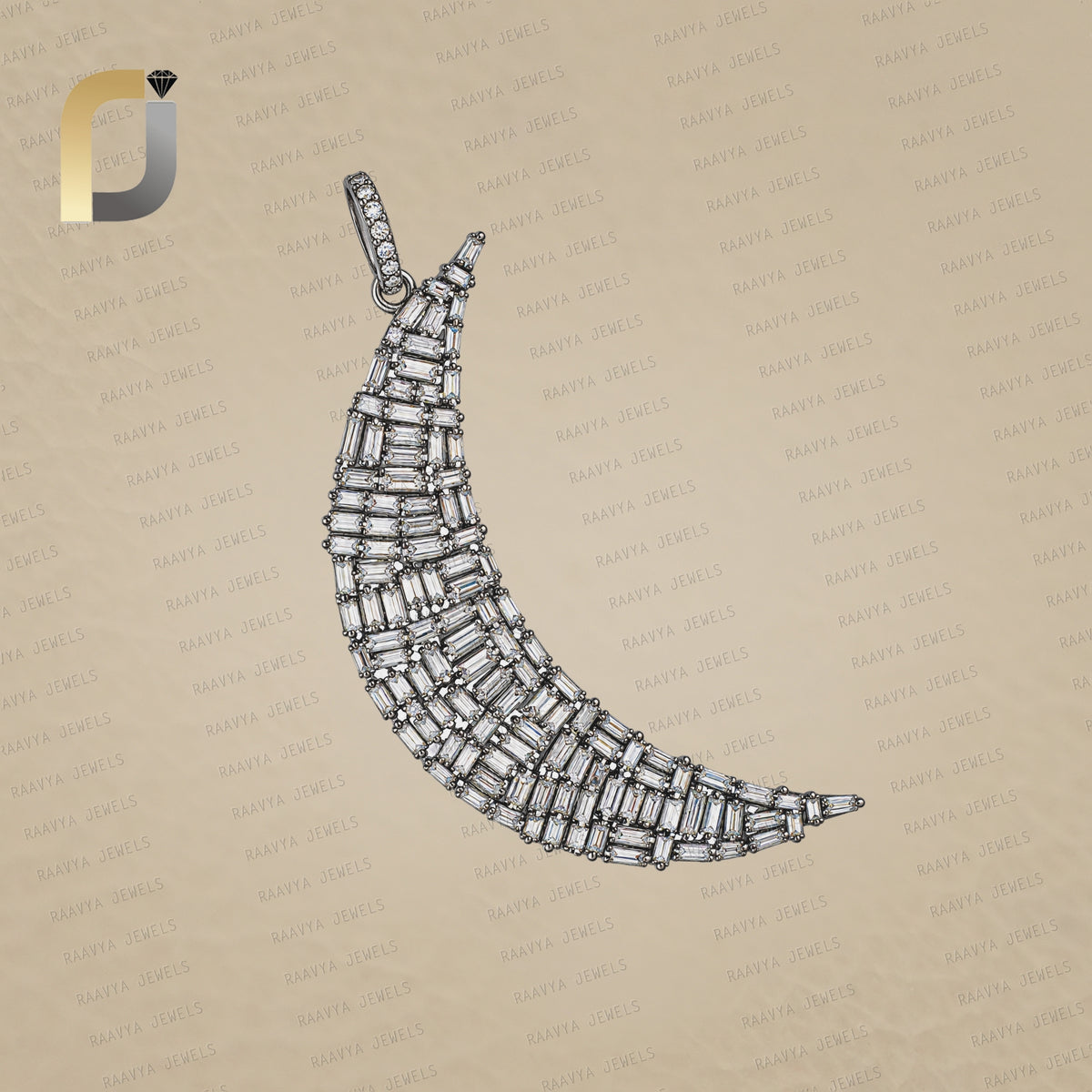 Natural Baguette Diamond Crescent Moon Pendant Jewelry