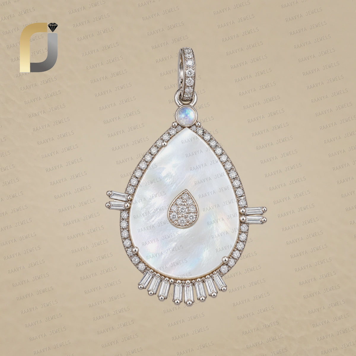 Mother of Pearl Diamond Pear 925 Silver Pendant Jewelry