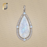 925 Silver Baguette Diamond Pendant Mother Of Pearl Gemstone Pendant Necklace