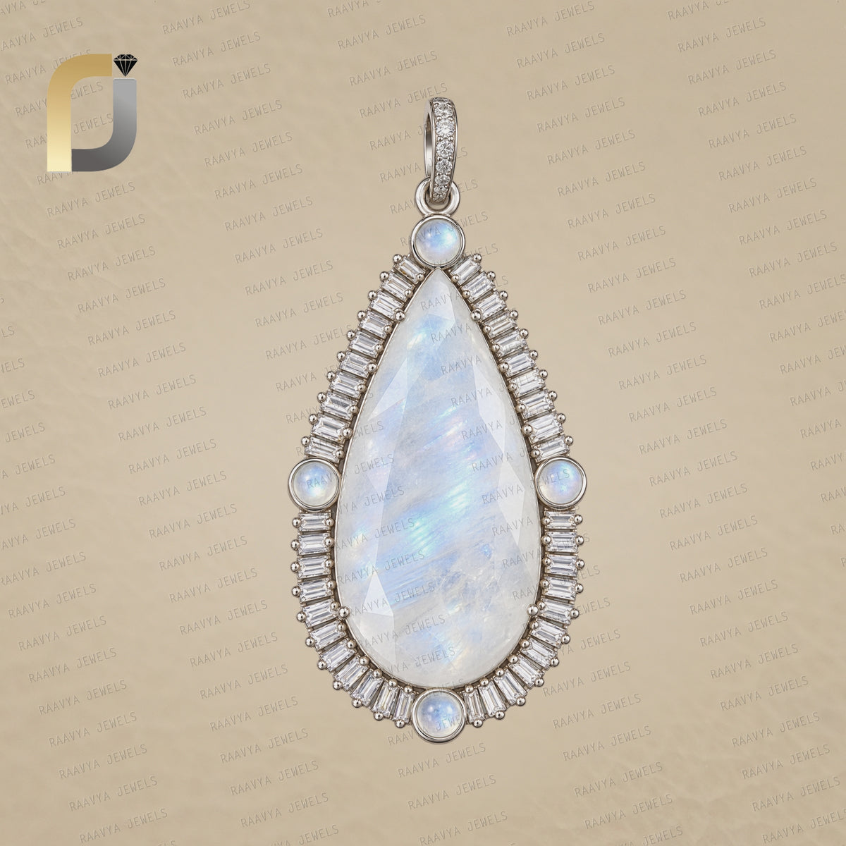 925 Silver Baguette Diamond Pendant Mother Of Pearl Gemstone Pendant Necklace