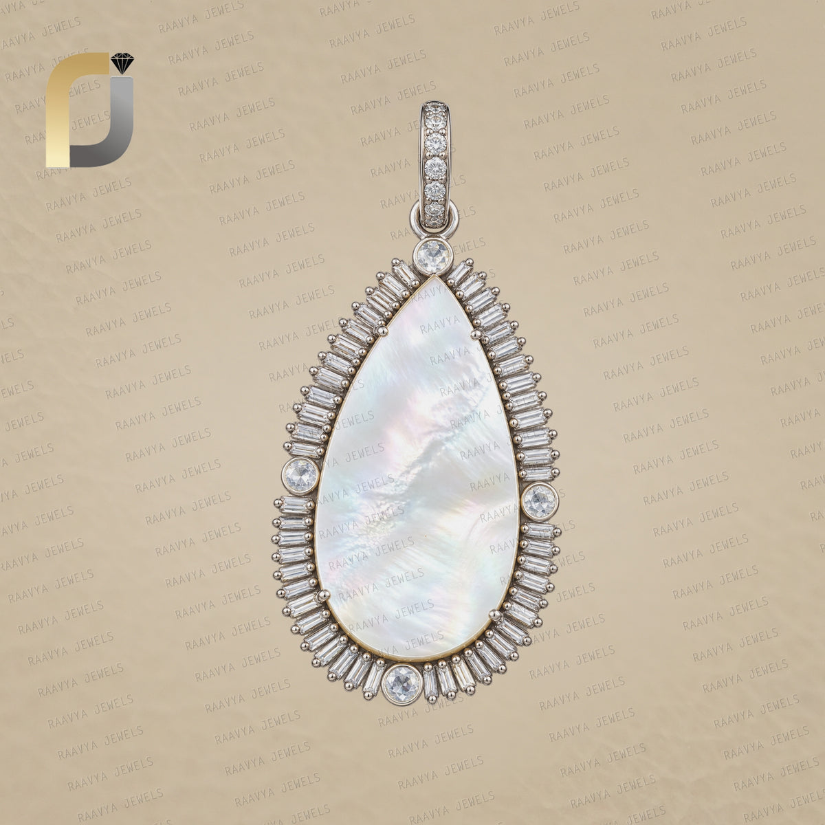 Moon Gemstone Charm 925 Silver Baguette Diamond Pendant
