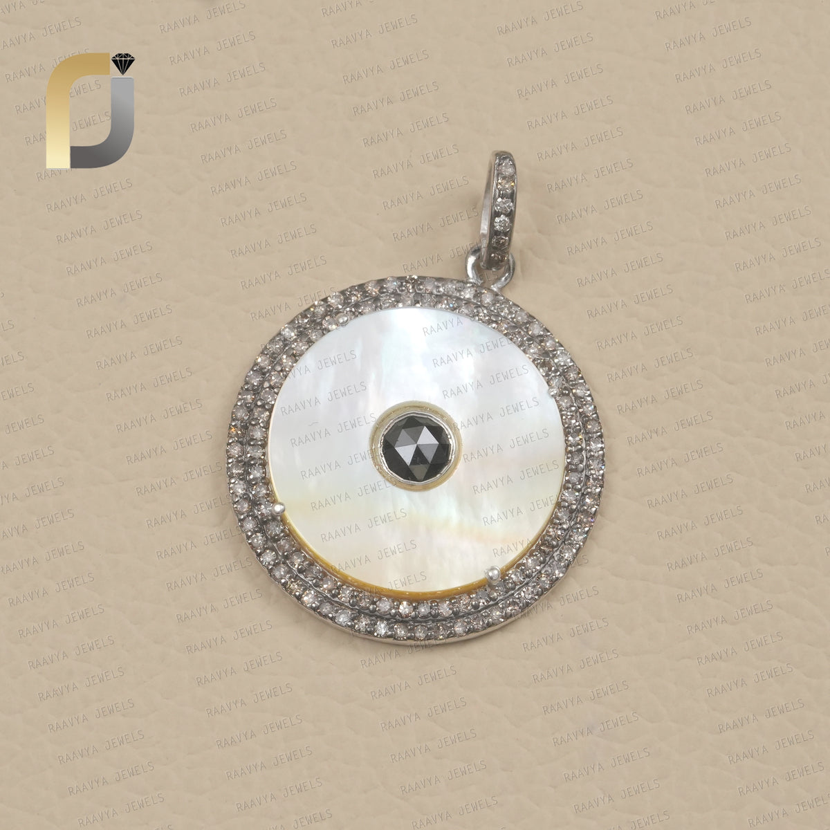 Double Line Diamond Round MOP Pendant Jewelry