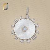 Baguette Diamond Mother of Pearl Silver Pendant Jewelry
