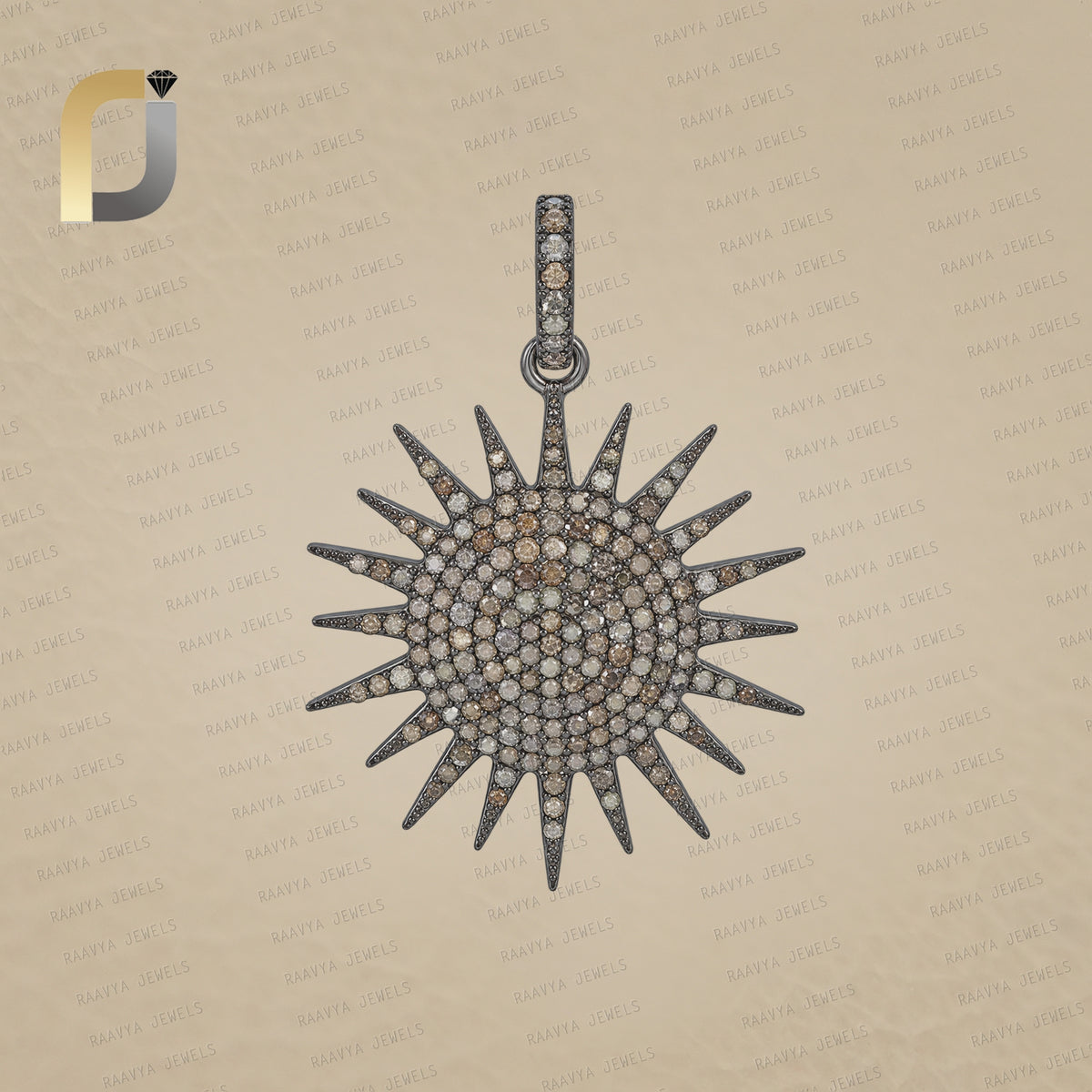 Pave Diamond Sunburst Pendant 925 Silver Jewelry