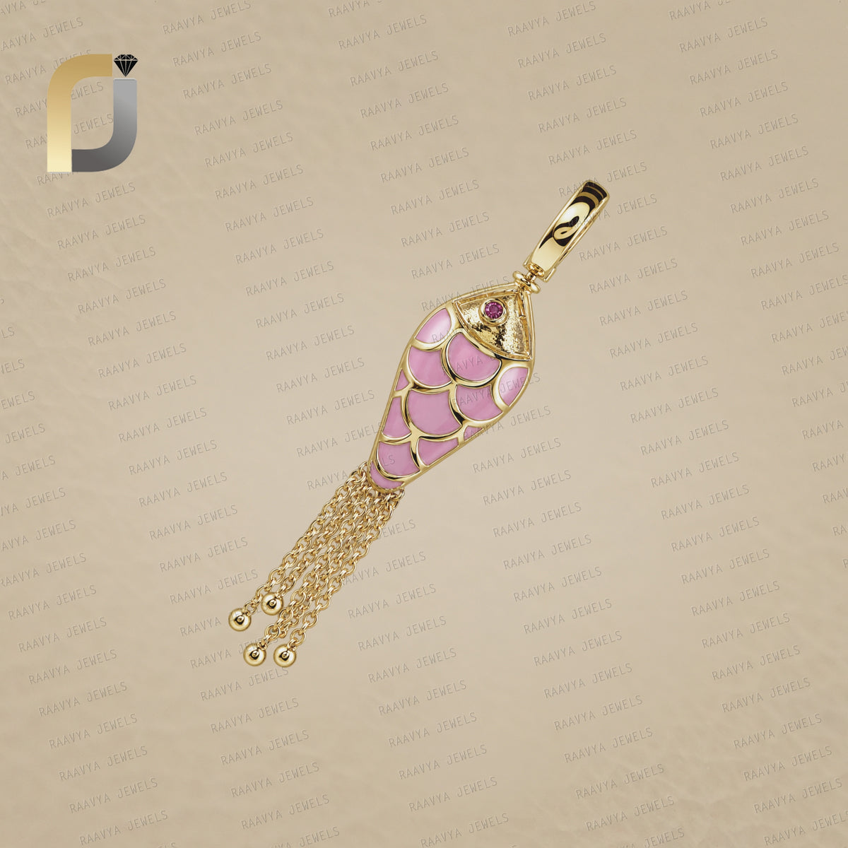 14k Gold Yellow and diamond Fish Pendant, Enamel Gold Fish