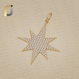 White Diamond 14K Gold Starburst Pendant, 14K Solid Gold Diamond Starbrust Pendant