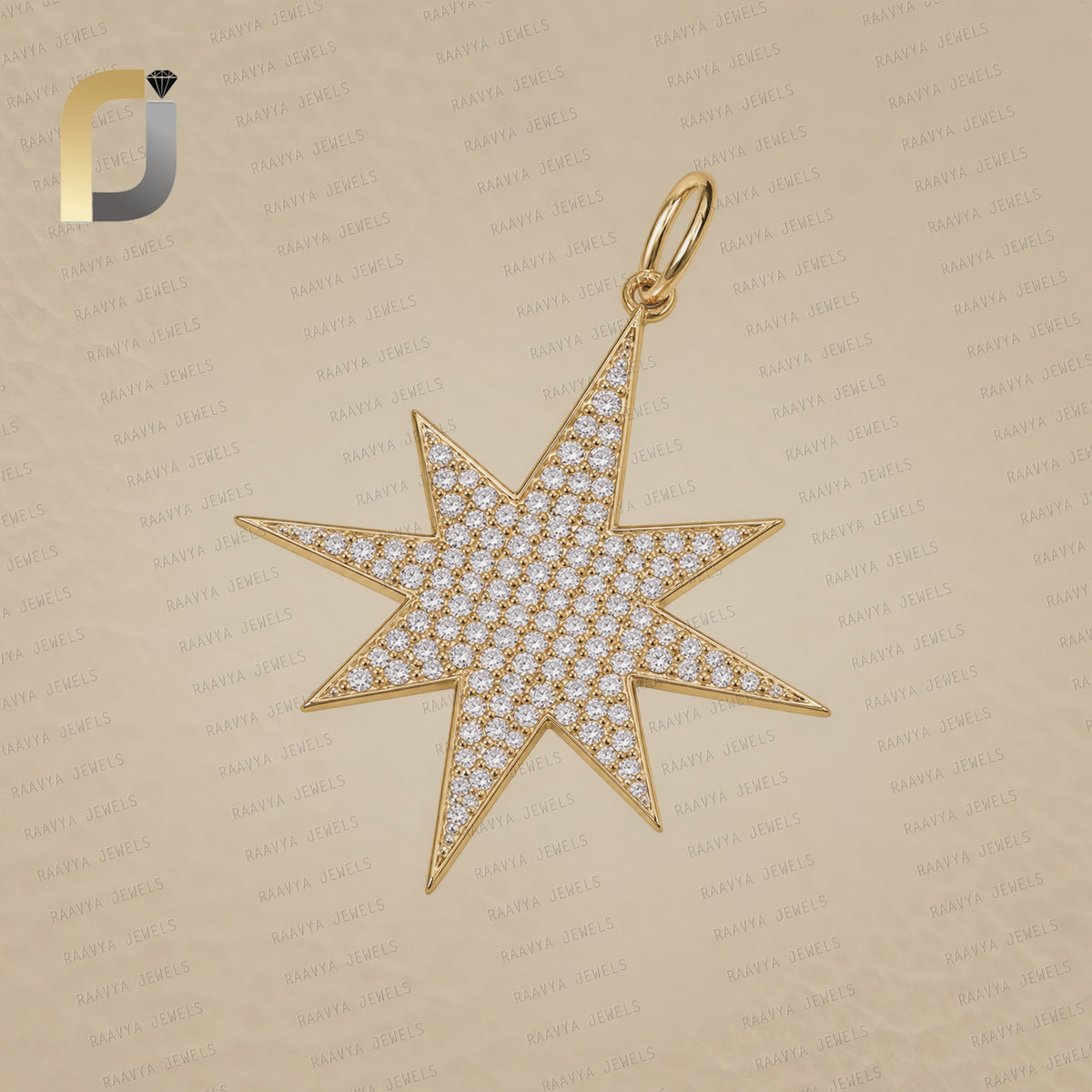 White Diamond 14K Gold Starburst Pendant, 14K Solid Gold Diamond Starbrust Pendant